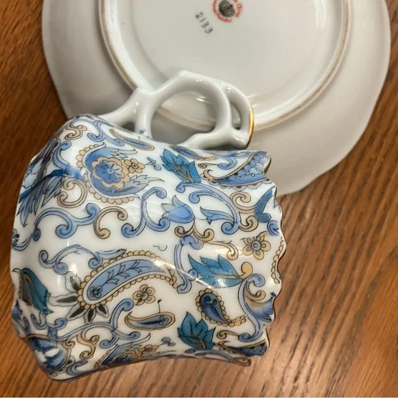 Vintage MCM Lefton 5pc Blue Paisley Design w/Gold Trim Bone China Tea Set - Picture 7 of 16